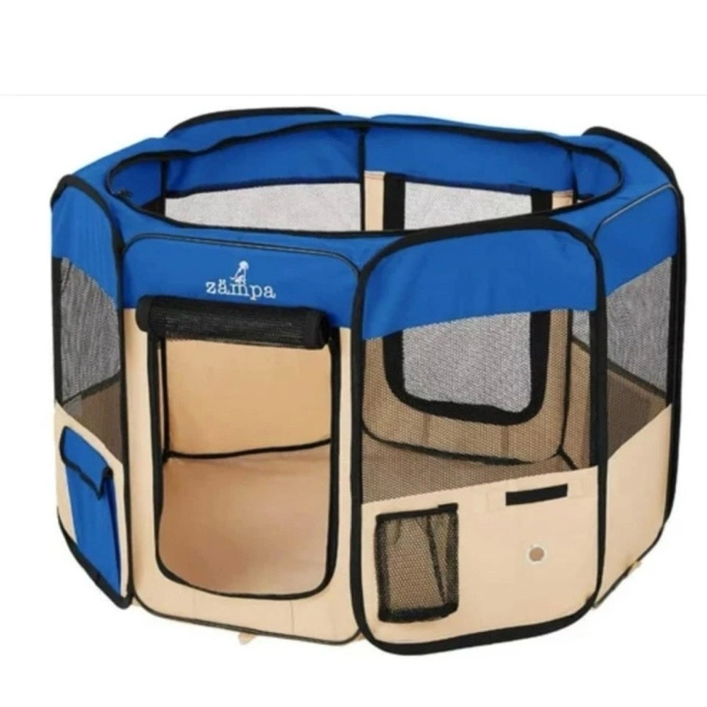 Zampa Foldable Pet Playpen Dog Cat Puppy Exercise Pen Blue Carry Bag‎
